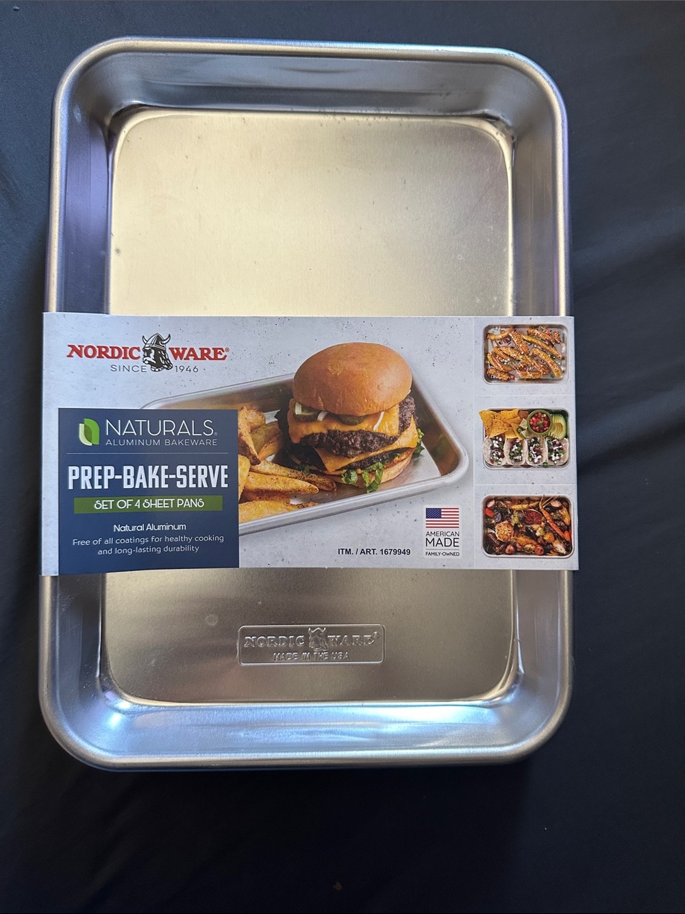Nordic Ware Aluminum Bake Sheet Pan in Silver with Branded Sleeve